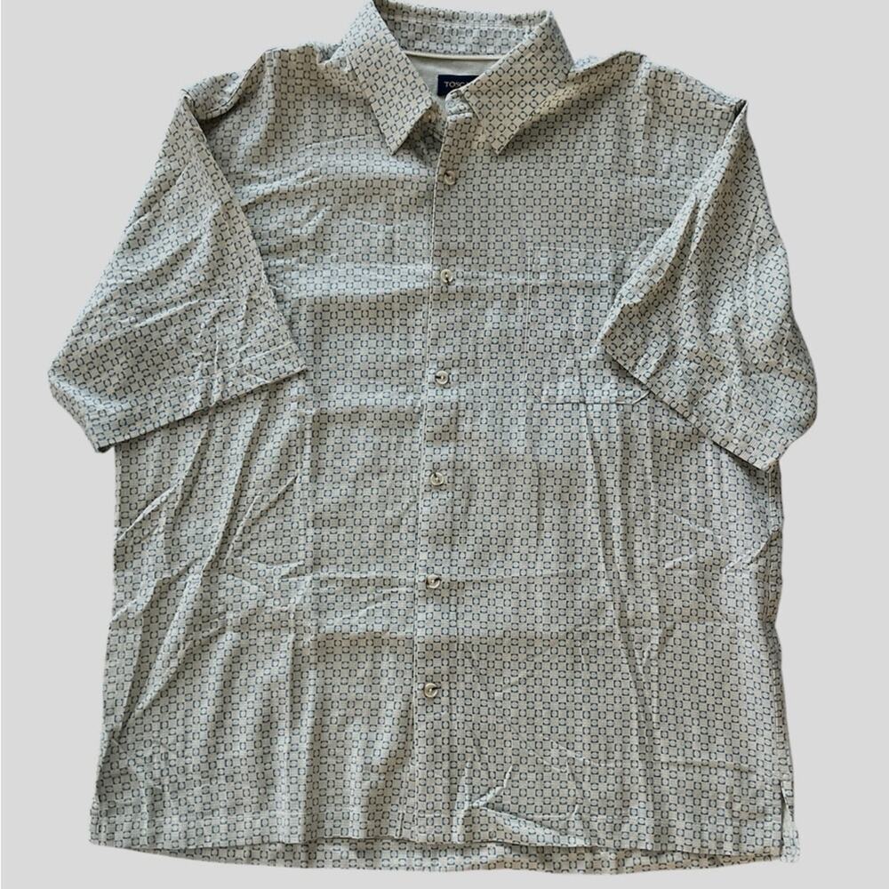 Toscano 100% Silk Casual Button Front Shirt XL Short Sleeve Micro Geometric‎